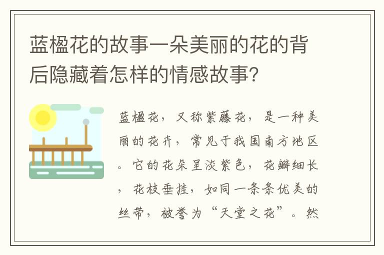 藍楹花的故事一朵美麗的花的背后隱藏著怎樣的情感故事？