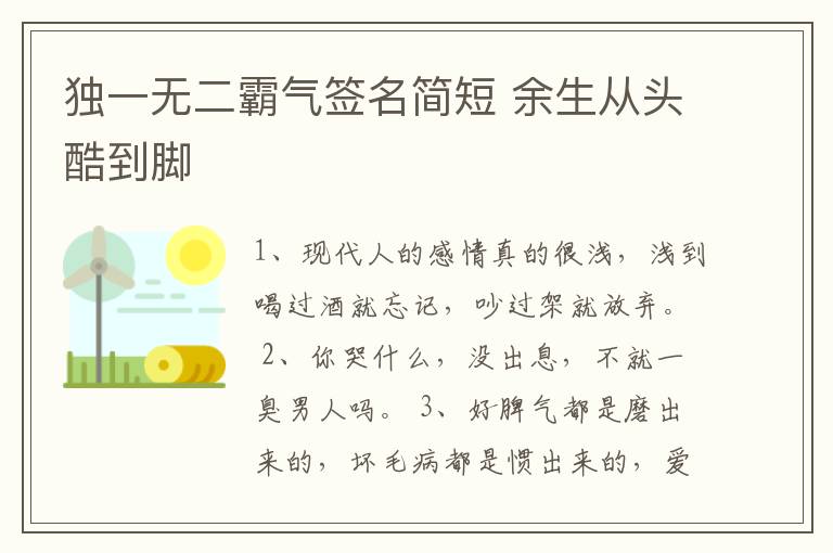 獨(dú)一無二霸氣簽名簡短 余生從頭酷到腳