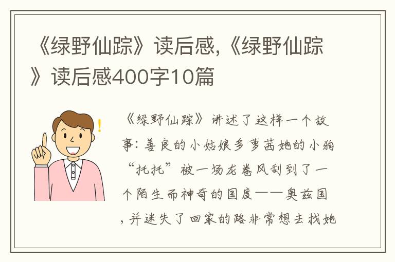 《綠野仙蹤》讀后感,《綠野仙蹤》讀后感400字10篇