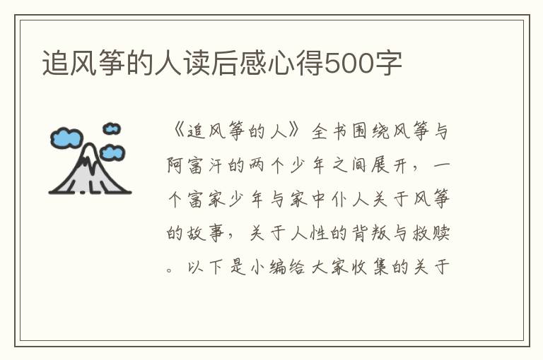 追風(fēng)箏的人讀后感心得500字