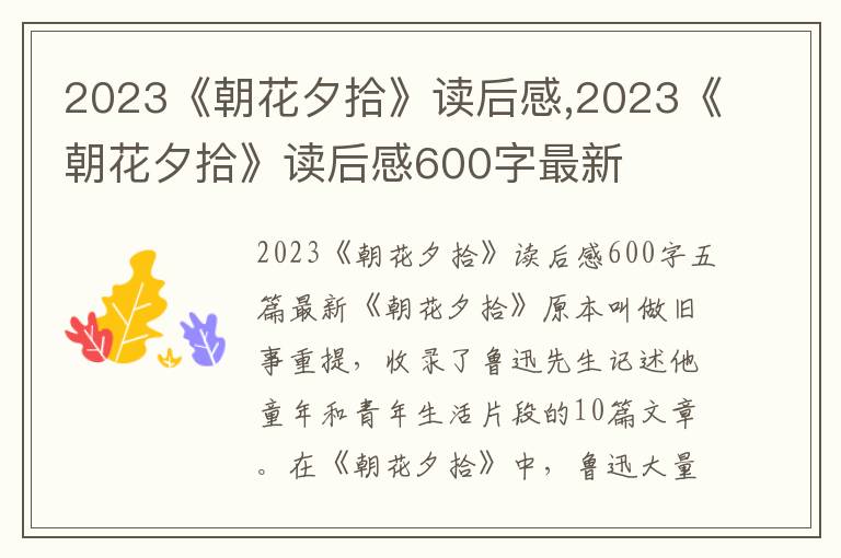 2023《朝花夕拾》讀后感,2023《朝花夕拾》讀后感600字最新