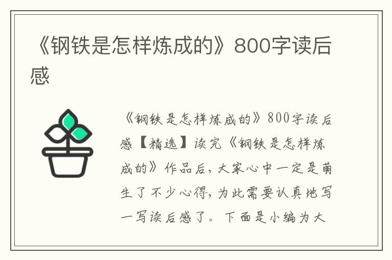 《鋼鐵是怎樣煉成的》800字讀后感