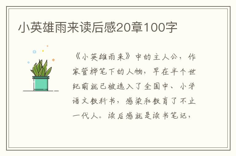 小英雄雨來讀后感20章100字