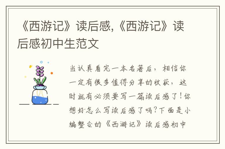 《西游記》讀后感,《西游記》讀后感初中生范文