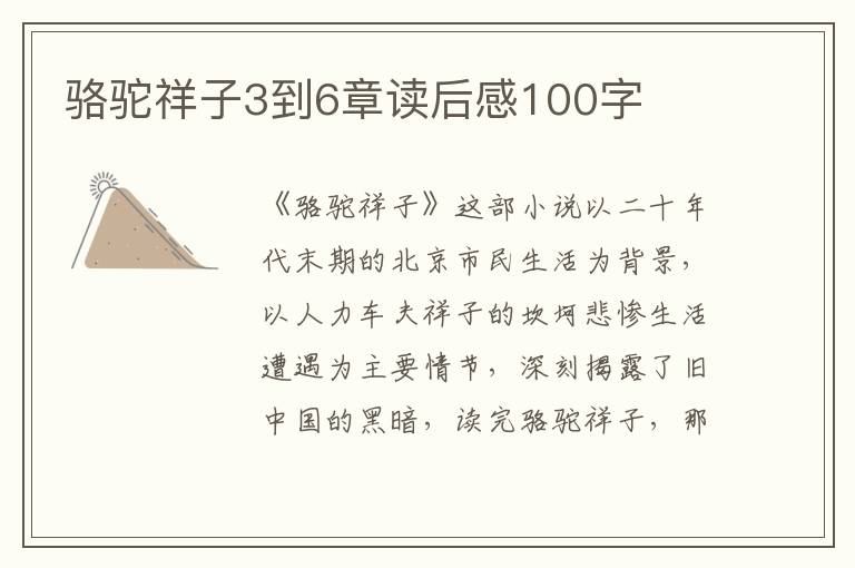 駱駝祥子3到6章讀后感100字