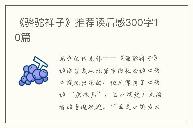 《駱駝祥子》推薦讀后感300字10篇