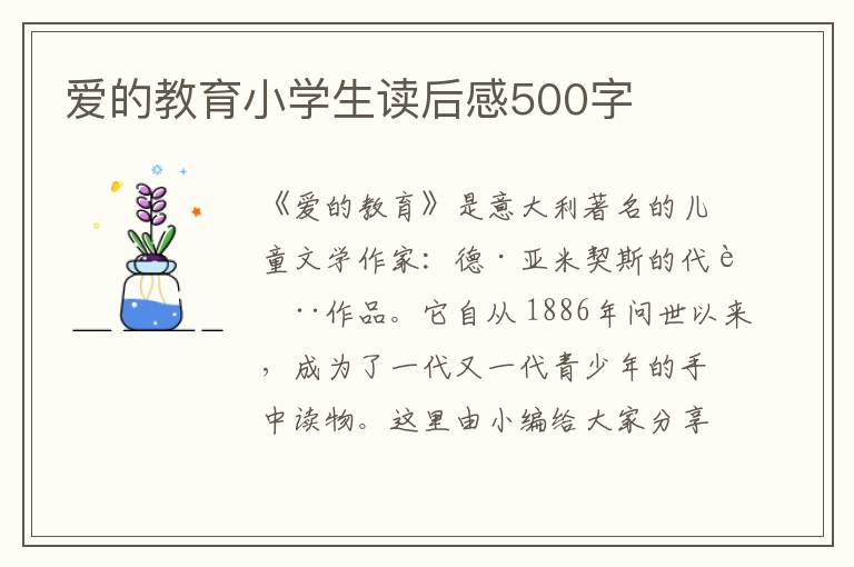 愛的教育小學(xué)生讀后感500字