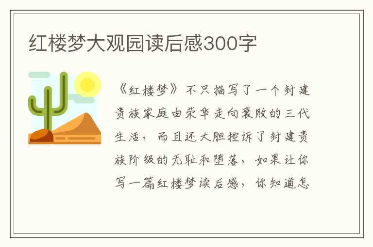 紅樓夢大觀園讀后感300字