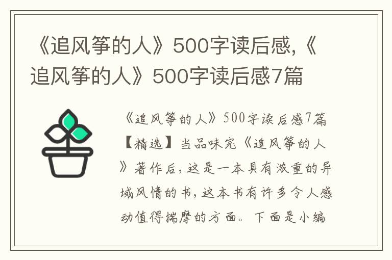 《追風(fēng)箏的人》500字讀后感,《追風(fēng)箏的人》500字讀后感7篇