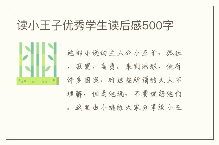 讀小王子優(yōu)秀學生讀后感500字