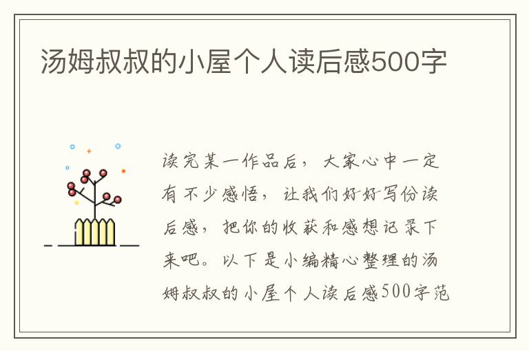 湯姆叔叔的小屋個人讀后感500字