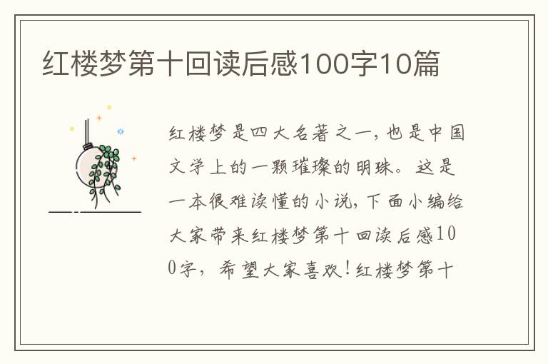 紅樓夢第十回讀后感100字10篇