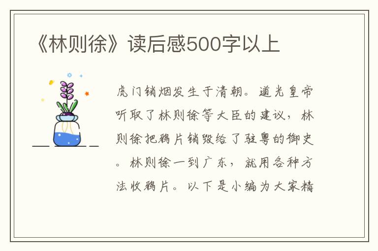 《林則徐》讀后感500字以上