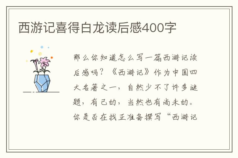 西游記喜得白龍讀后感400字