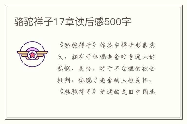 駱駝祥子17章讀后感500字