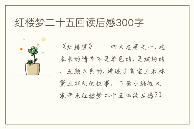 紅樓夢(mèng)二十五回讀后感300字