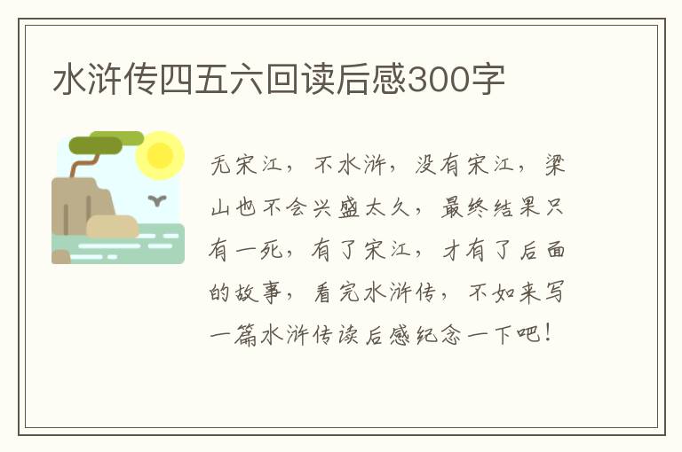 水滸傳四五六回讀后感300字