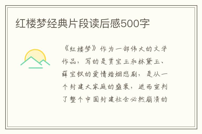 紅樓夢經(jīng)典片段讀后感500字