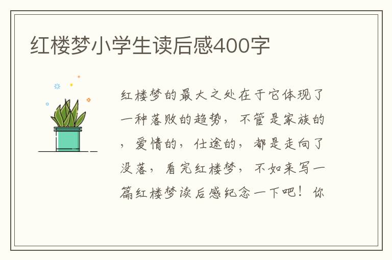 紅樓夢(mèng)小學(xué)生讀后感400字