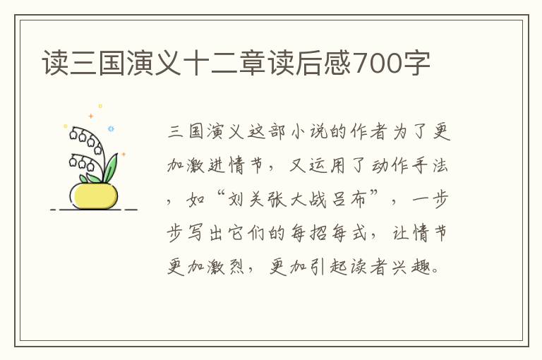 讀三國(guó)演義十二章讀后感700字