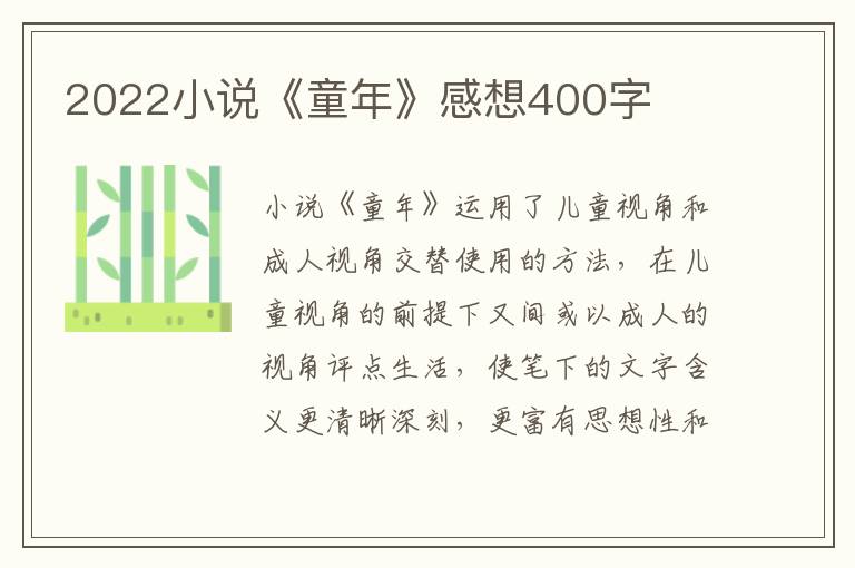 2022小說(shuō)《童年》感想400字