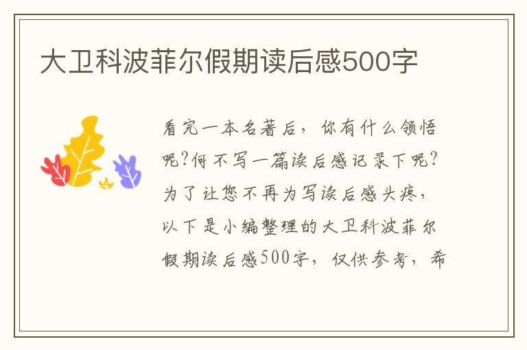 大衛(wèi)科波菲爾假期讀后感500字