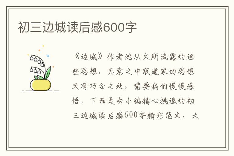 初三邊城讀后感600字