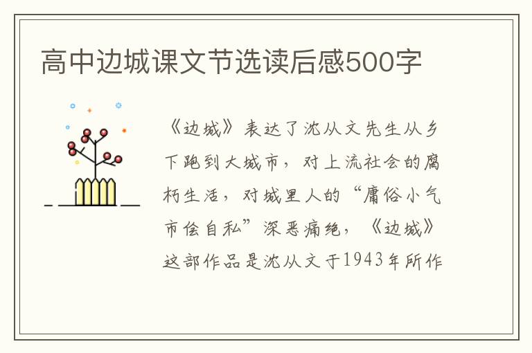 高中邊城課文節(jié)選讀后感500字