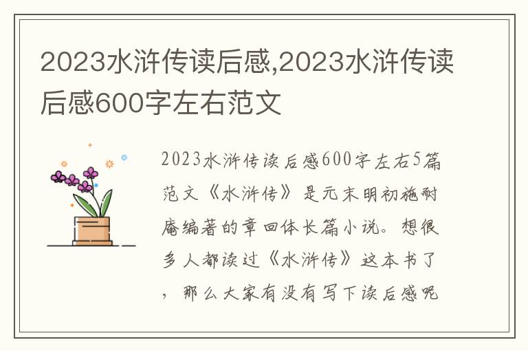 2023水滸傳讀后感,2023水滸傳讀后感600字左右范文