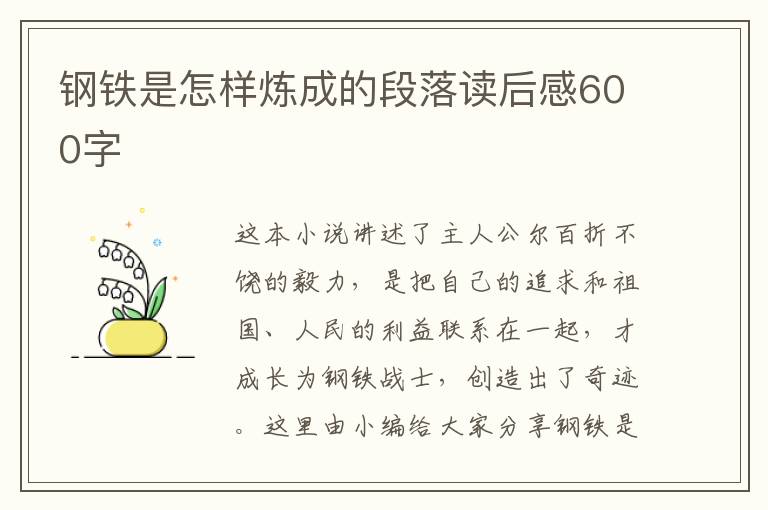 鋼鐵是怎樣煉成的段落讀后感600字