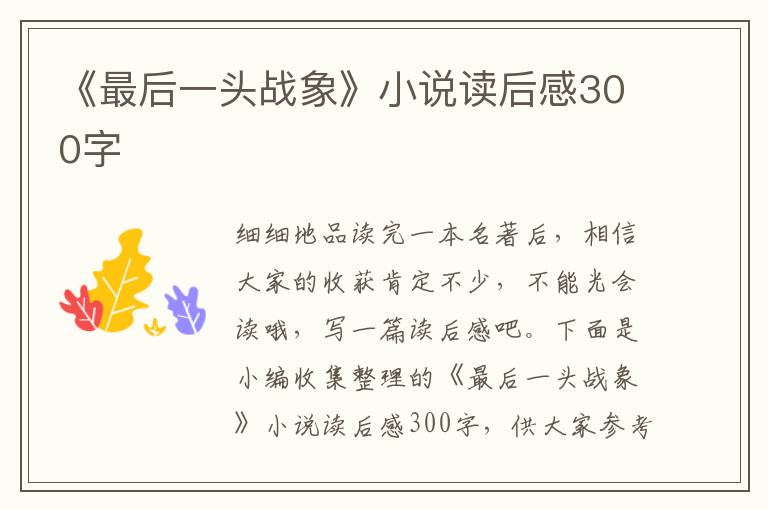 《最后一頭戰(zhàn)象》小說讀后感300字