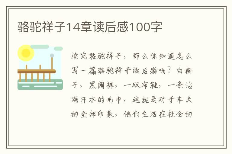 駱駝祥子14章讀后感100字