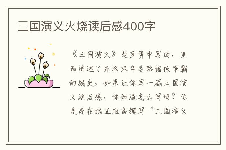 三國演義火燒讀后感400字