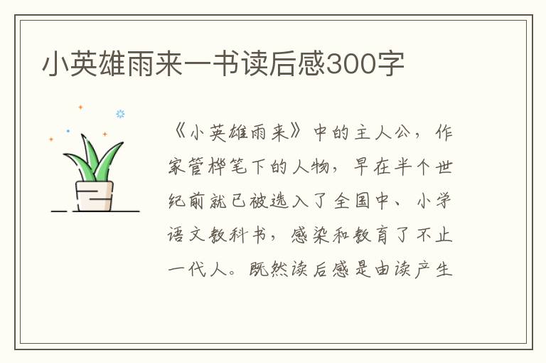 小英雄雨來(lái)一書(shū)讀后感300字