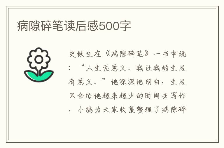 病隙碎筆讀后感500字