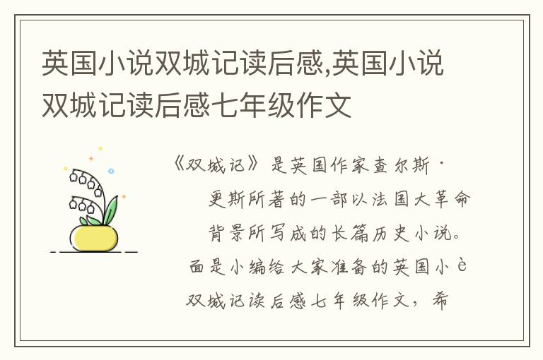 英國(guó)小說(shuō)雙城記讀后感,英國(guó)小說(shuō)雙城記讀后感七年級(jí)作文