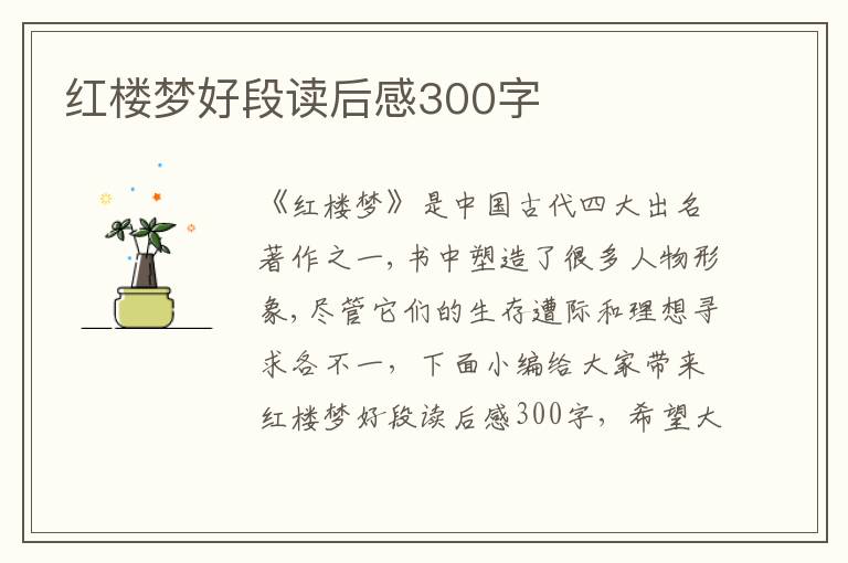 紅樓夢(mèng)好段讀后感300字