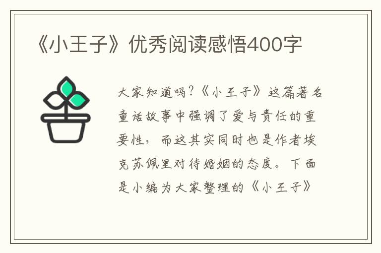 《小王子》優(yōu)秀閱讀感悟400字