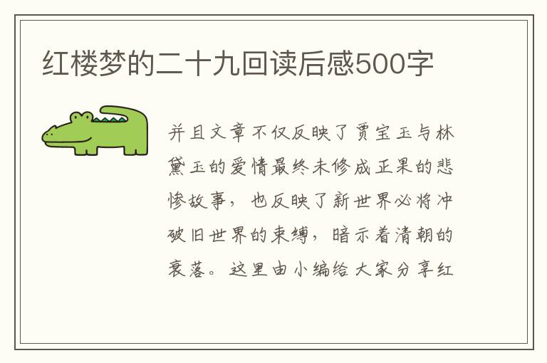 紅樓夢的二十九回讀后感500字