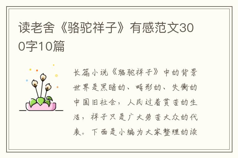 讀老舍《駱駝祥子》有感范文300字10篇