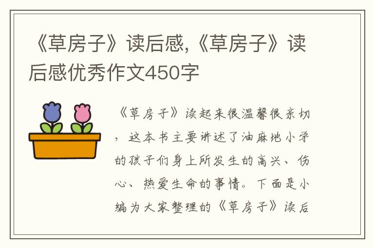 《草房子》讀后感,《草房子》讀后感優(yōu)秀作文450字