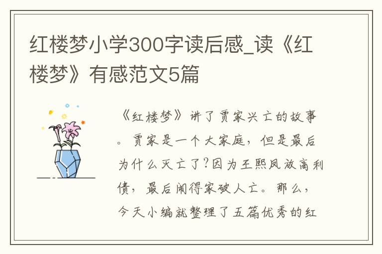 紅樓夢小學(xué)300字讀后感_讀《紅樓夢》有感范文5篇