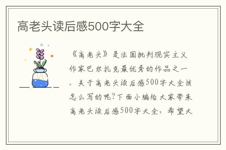 高老頭讀后感500字大全