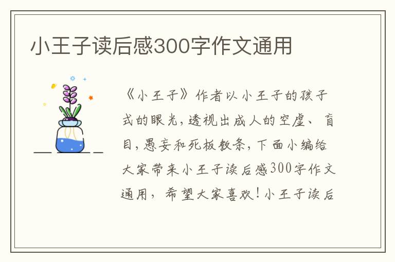 小王子讀后感300字作文通用