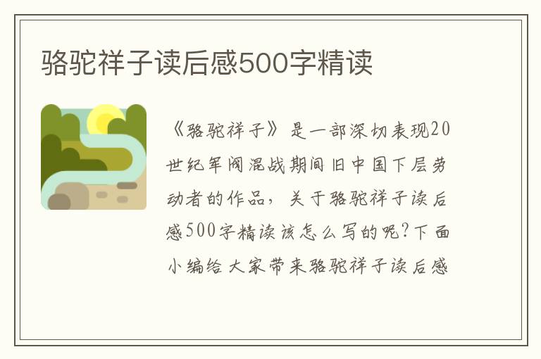 駱駝祥子讀后感500字精讀