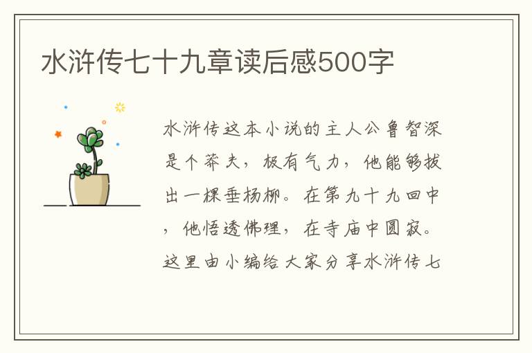 水滸傳七十九章讀后感500字