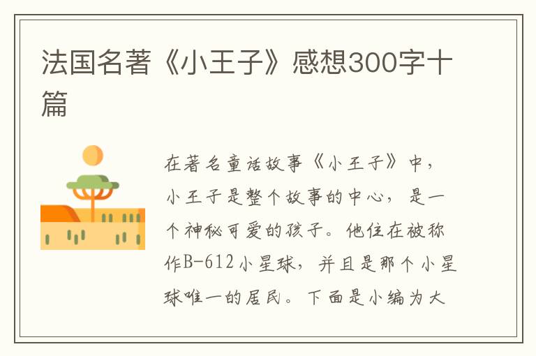 法國名著《小王子》感想300字十篇