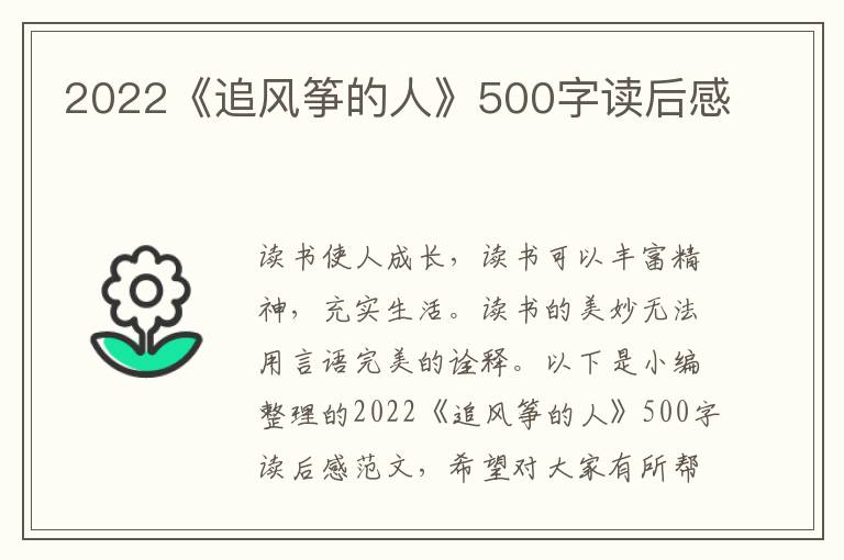 2022《追風(fēng)箏的人》500字讀后感