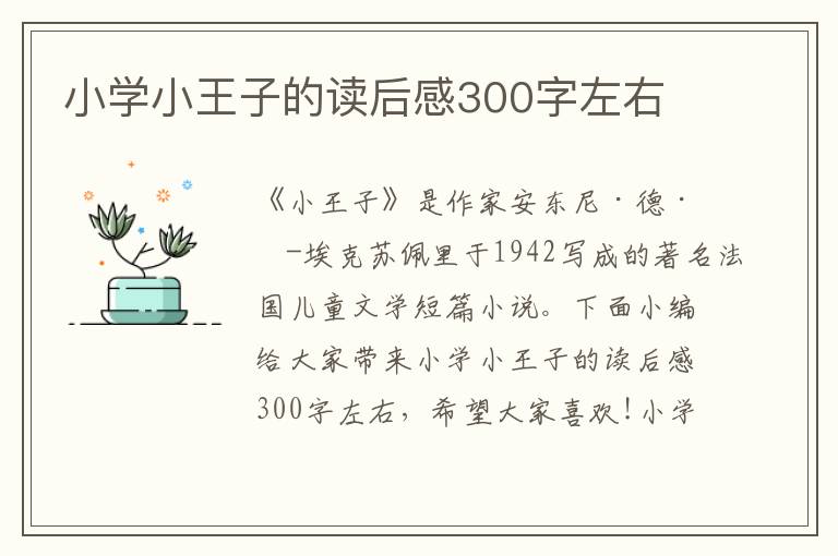 小學小王子的讀后感300字左右