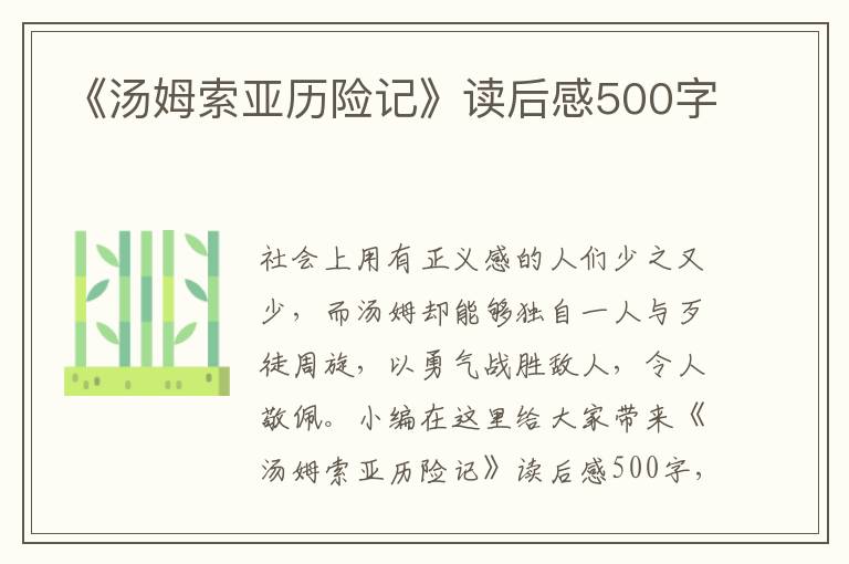 《湯姆索亞歷險記》讀后感500字